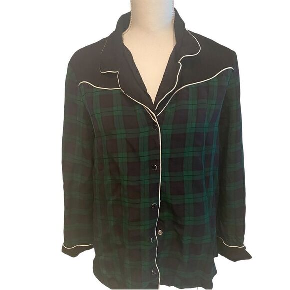 Hilfiger Green Plaid Pajama Top Size 40 - Picture 2 of 8